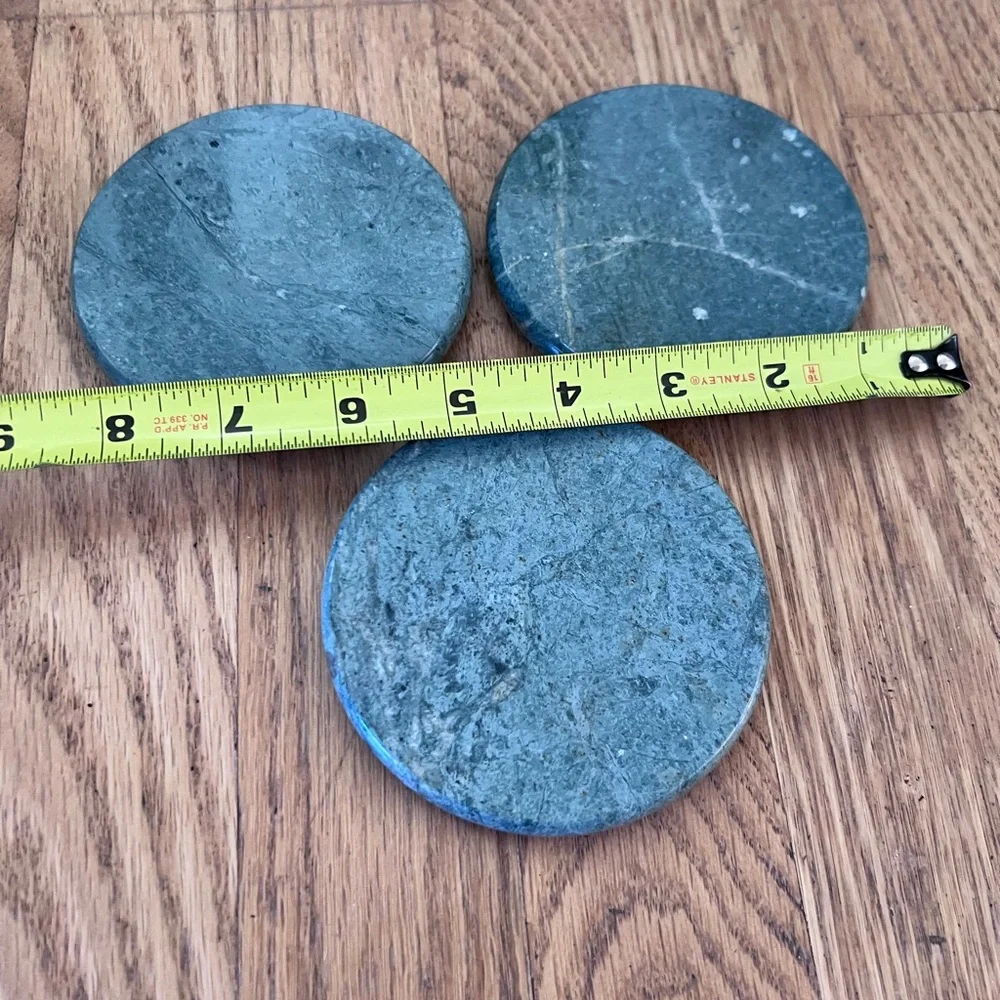 Set of 3 Elegant Green Stone Coasters Marble Teal Like New GUC ❤️